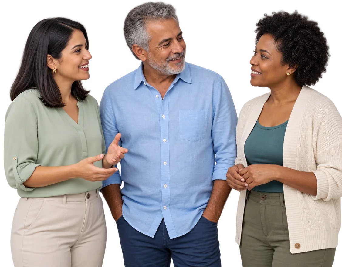 Três pessoas conversando